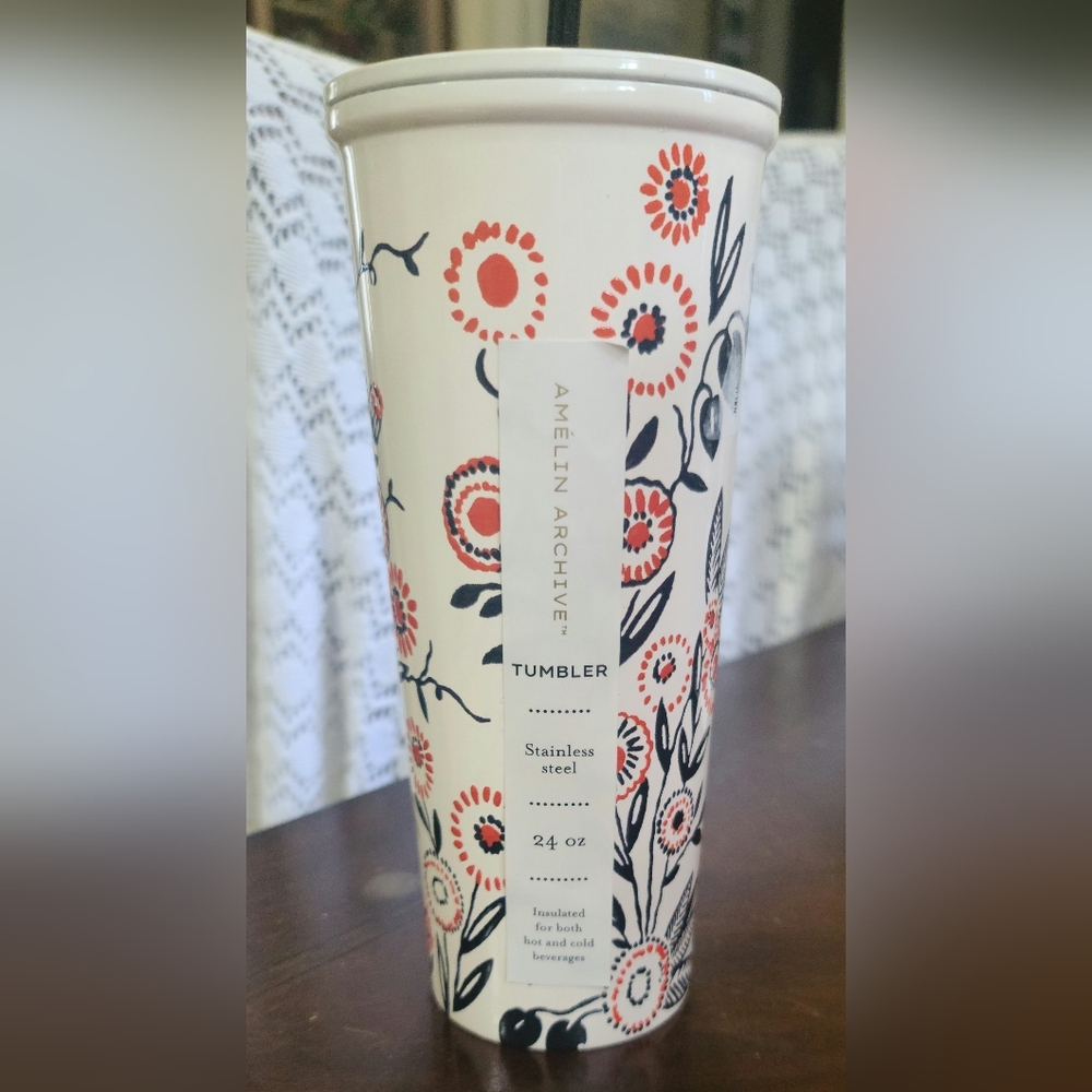 Floral Tumbler - White and Red